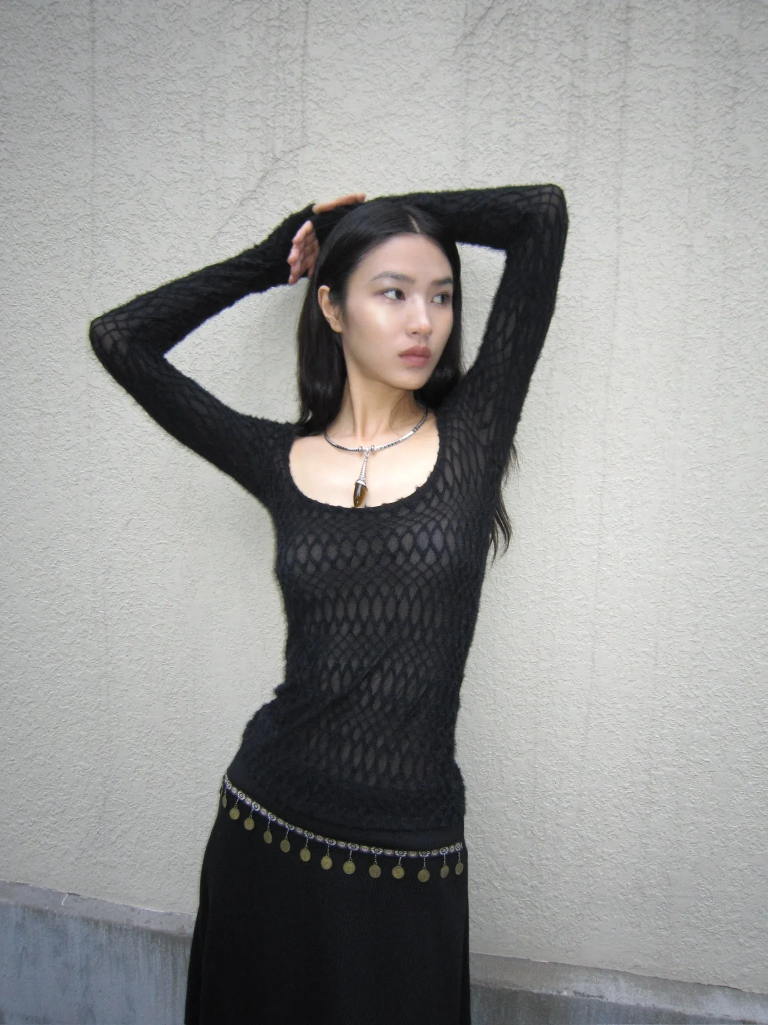 Nice big neckline black long sleeve top