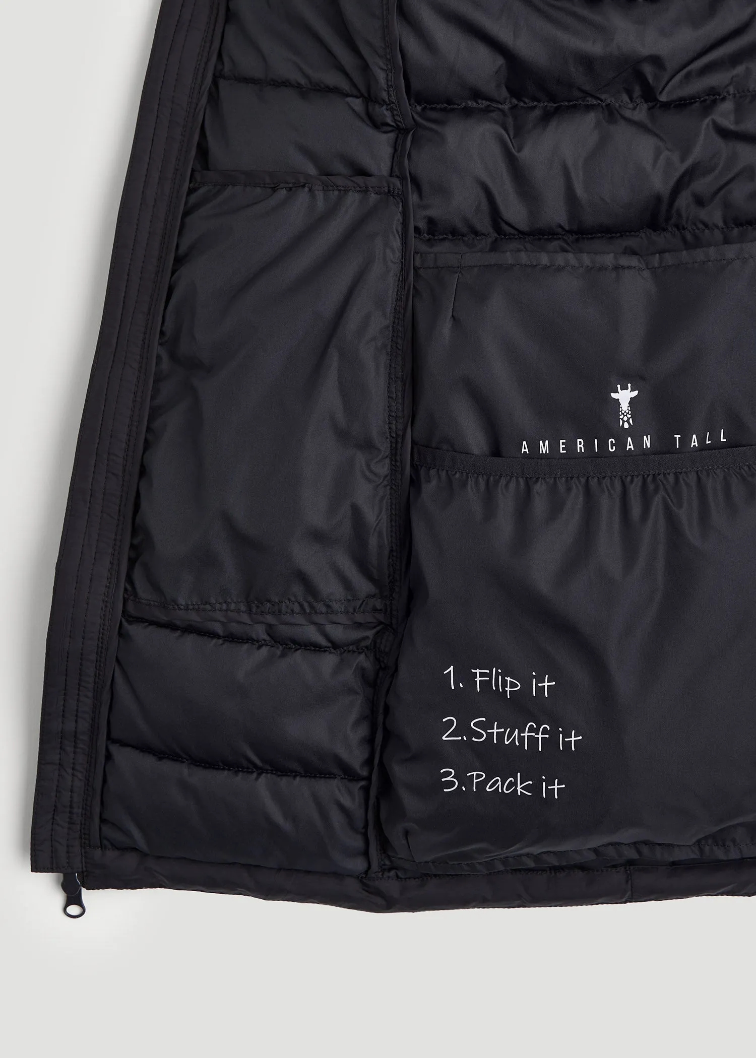 Packable Puffer Jacket for Tall Women in Black