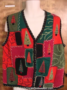 Patchwork Trees Cheap Christmas Sweater Vest