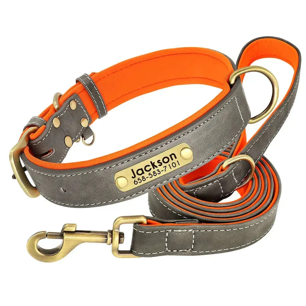 Personalized Dog Collar & Leash Set –  Leather Soft, Stylish, and Engraved