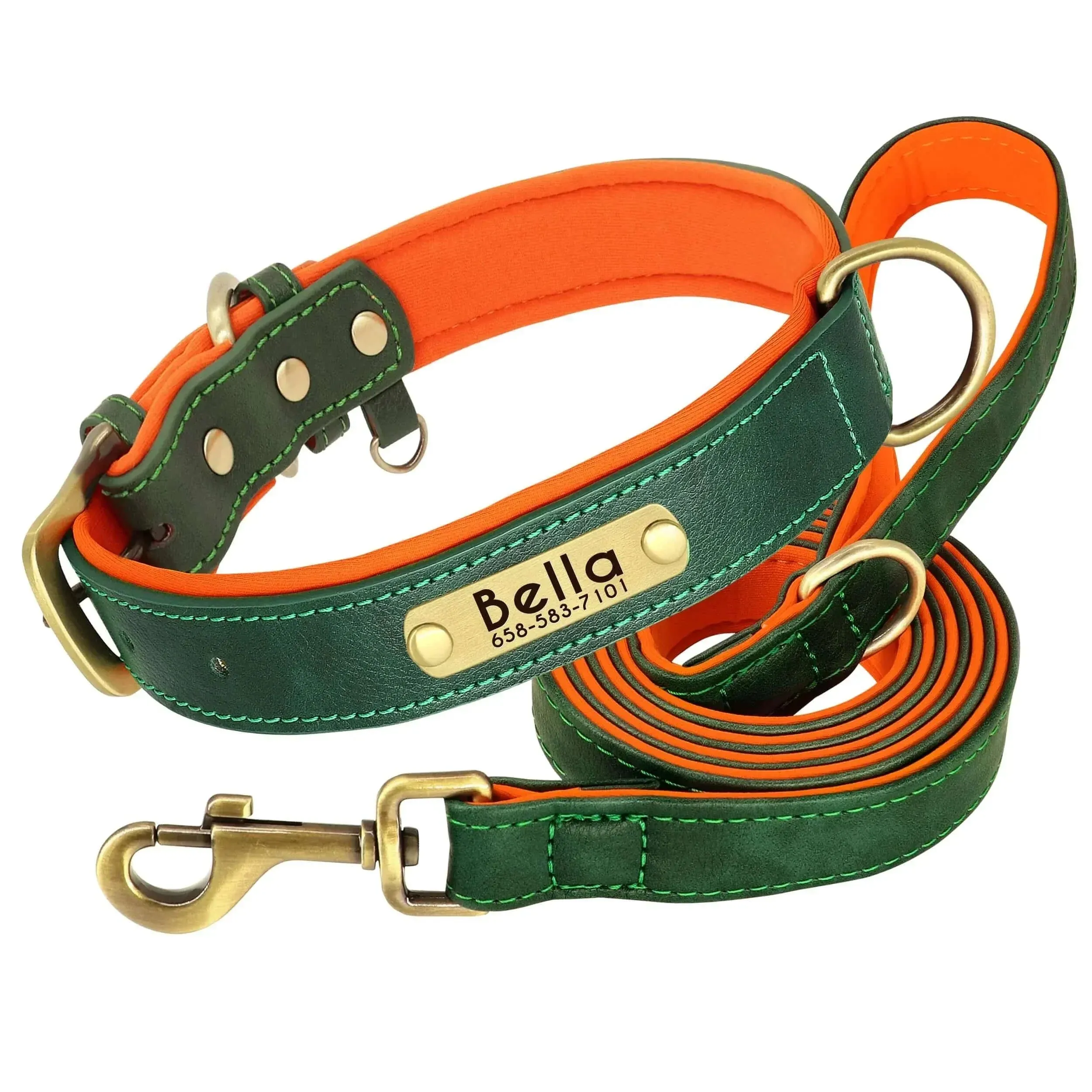 Personalized Dog Collar & Leash Set –  Leather Soft, Stylish, and Engraved