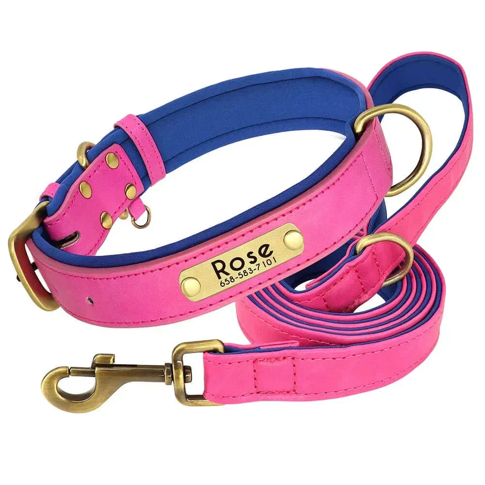 Personalized Dog Collar & Leash Set –  Leather Soft, Stylish, and Engraved