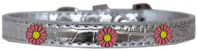 Pink Daisy Widget Croc Dog Collar Silver Size 14