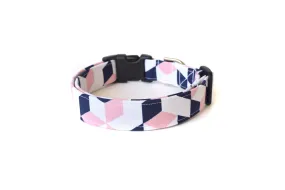 Pink, White & Navy Geometric Dog Collar