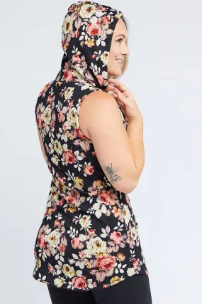 Piphany La Jolla Hooded Sleeveless Tunic - Black Floral