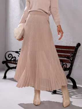 Plain Pleated High Waist Maxi Women Sweater Skirt