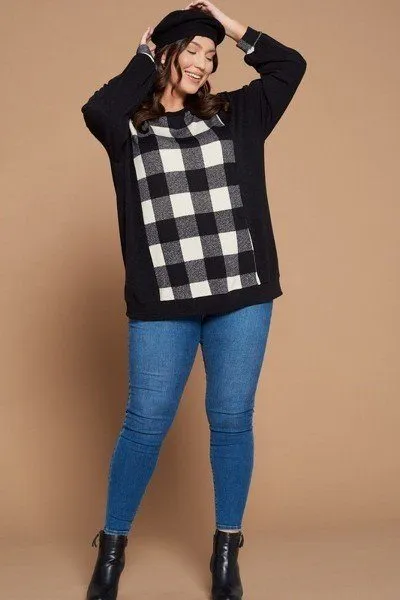 Plus Size Buffalo Plaid Check Contrast Pullover Tunic Top