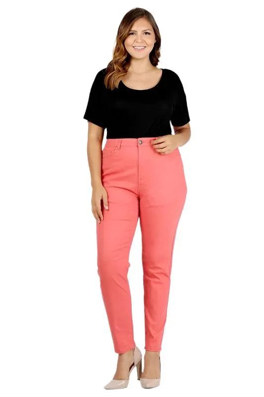 Plus Size High Waist Solid Stretch Jeans Pants