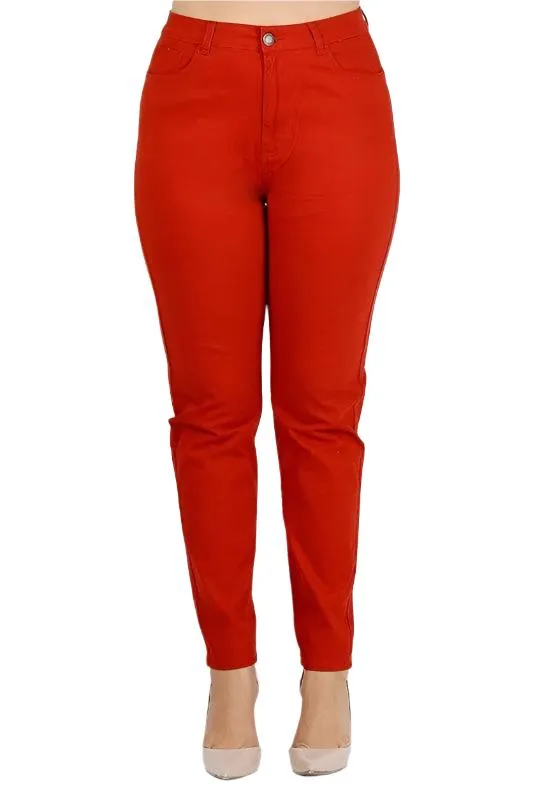 Plus Size High Waist Solid Stretch Jeans Pants