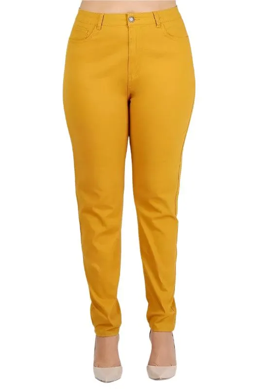 Plus Size High Waist Solid Stretch Jeans Pants