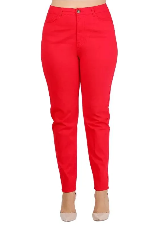 Plus Size High Waist Solid Stretch Jeans Pants