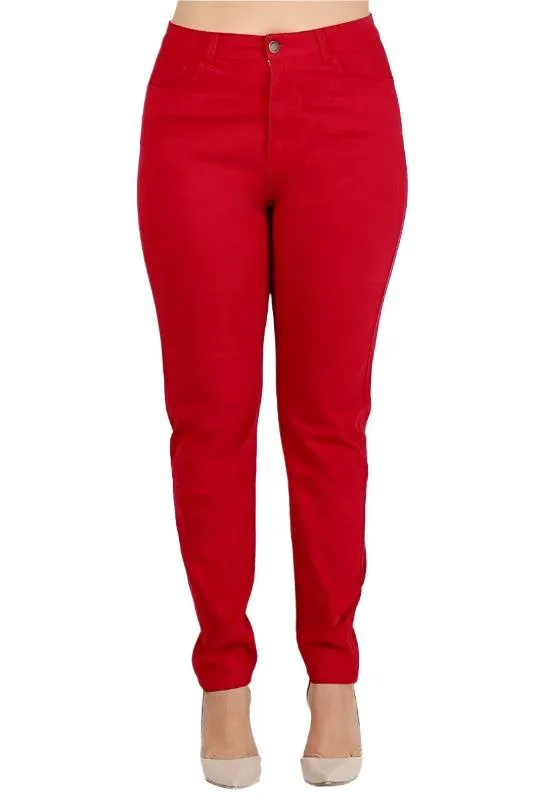 Plus Size High Waist Solid Stretch Jeans Pants