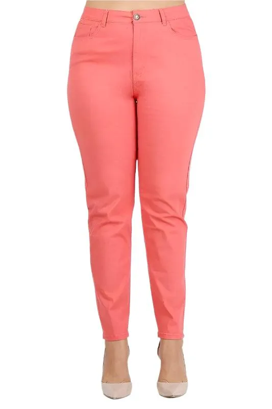 Plus Size High Waist Solid Stretch Jeans Pants