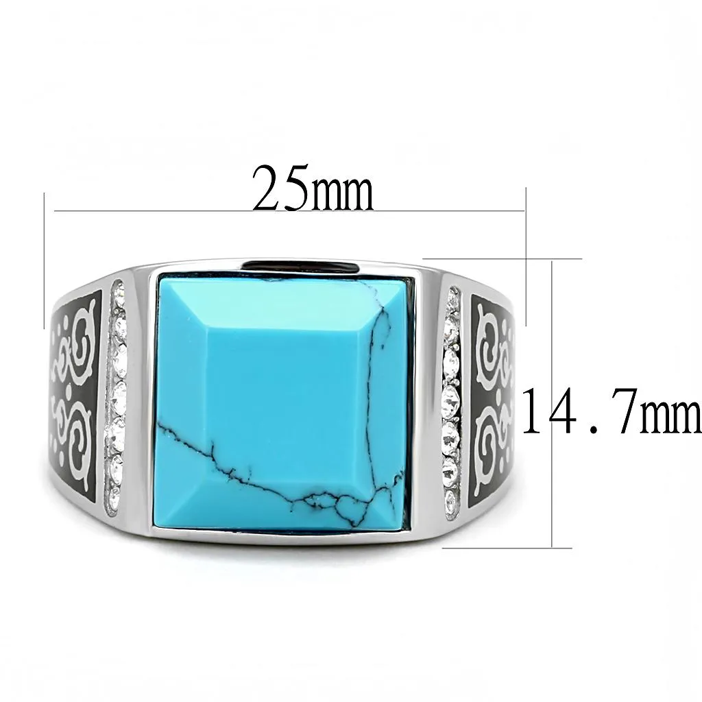 polished (no plating) Stainless Steel Ring with Synthetic in Sea Blue for Women Style TK3274