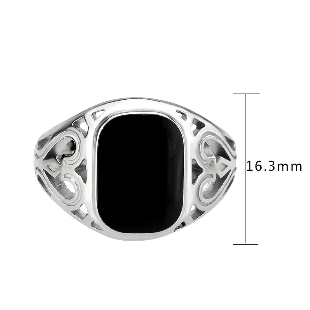 polished Stainless Steel Ring with Epoxy in Jet for Women Style TK3753