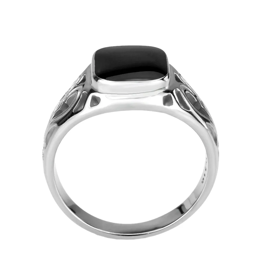 polished Stainless Steel Ring with Epoxy in Jet for Women Style TK3753