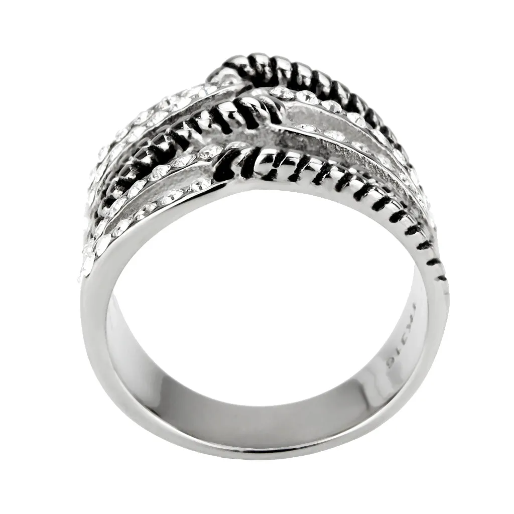 polished Stainless Steel Ring with Top Grade Crystal in Clear for Women Style TK3733