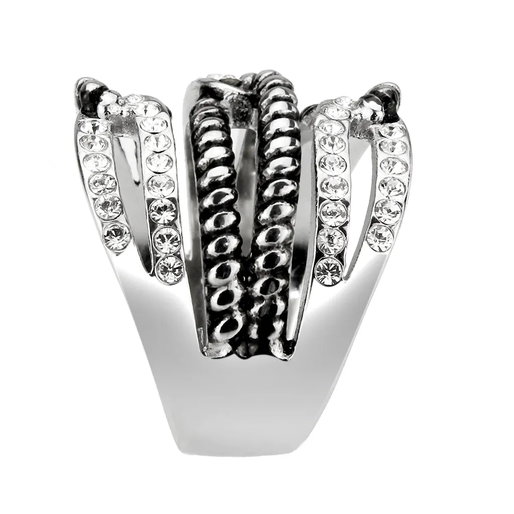 polished Stainless Steel Ring with Top Grade Crystal in Clear for Women Style TK3733