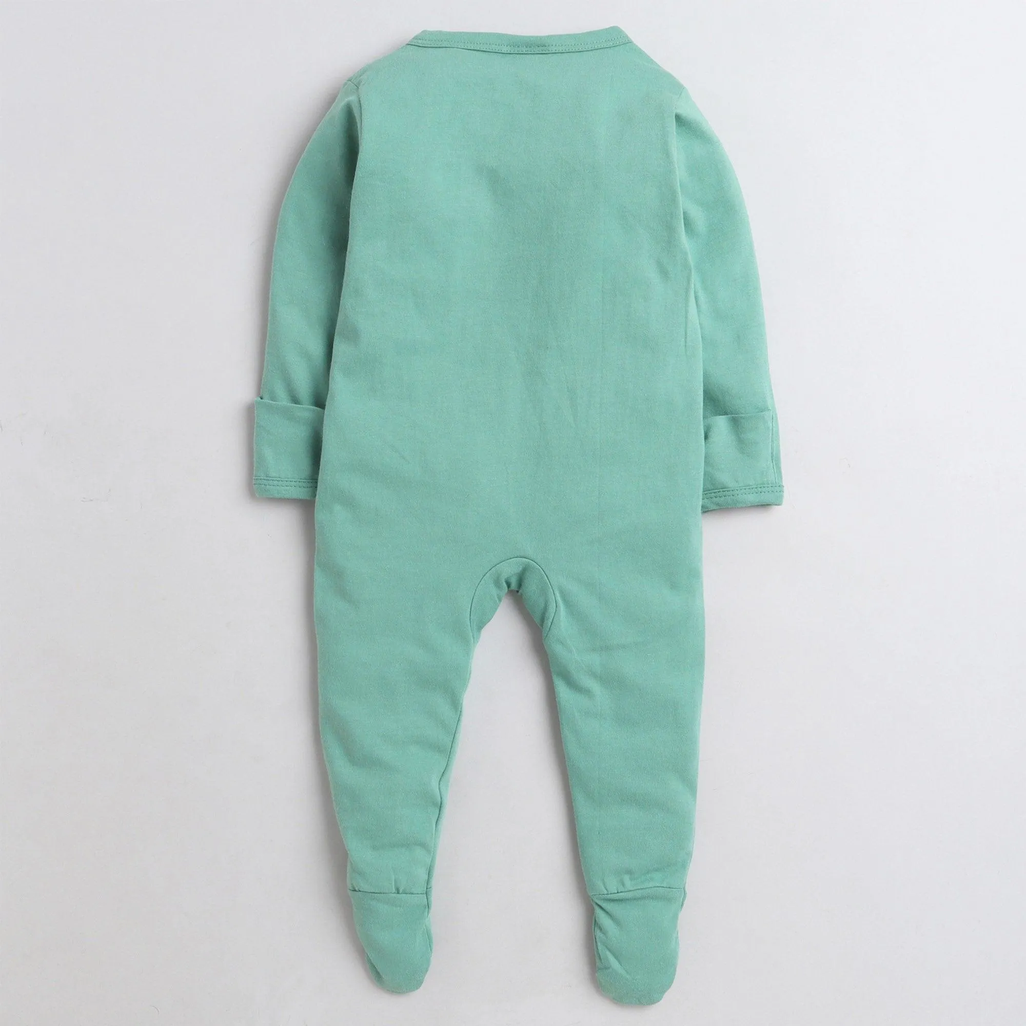 Polka Tots Footed Onesie With Mittens 100% Cotton 2 Pockets With Giraffe Cloud - Green