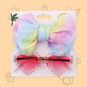 Polka Tots Free Size Gradient Bow Headband & Heart Sunglass Set - Pink