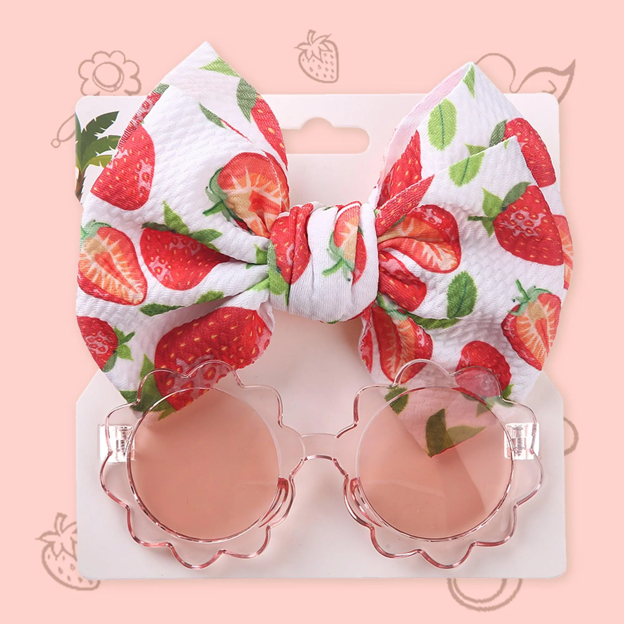 Polka Tots Free Size Strawberry Bow Headband & Sunglass Set - Red