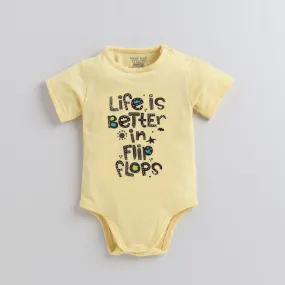 Polka Tots Half Sleeves Rompers Onesie Life Is Better - Yellow