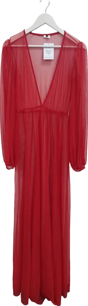 Red Sheer Mesh Maxi Dress UK S