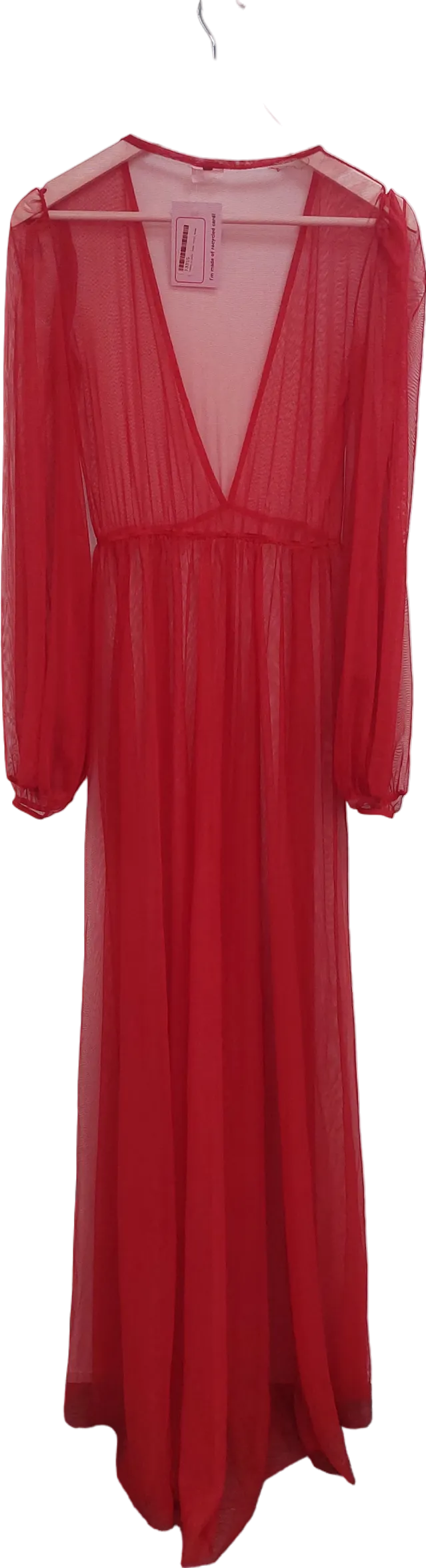 Red Sheer Mesh Maxi Dress UK S