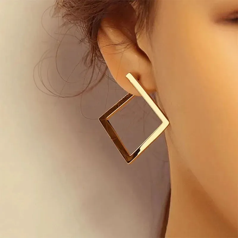 Retro Minimalist Square Women Irregular Stud Exaggerated Cold Wind Opening Accessories Earring