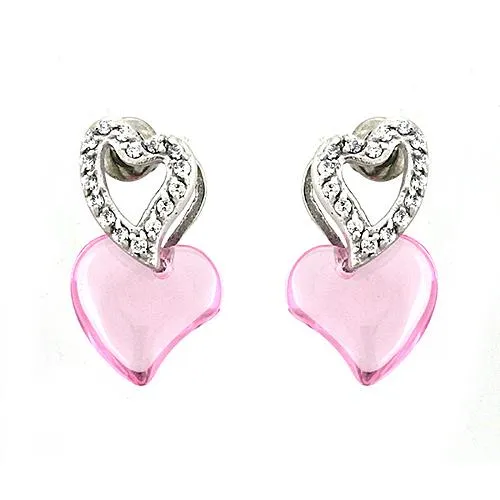 Rhodium 925 Sterling Silver Earrings with AAA Grade CZ in Rose for Women Rose Stone Color Style LOAS1333