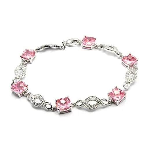 Rhodium Brass Bracelet with AAA Grade CZ in Rose for Women Style 6X494