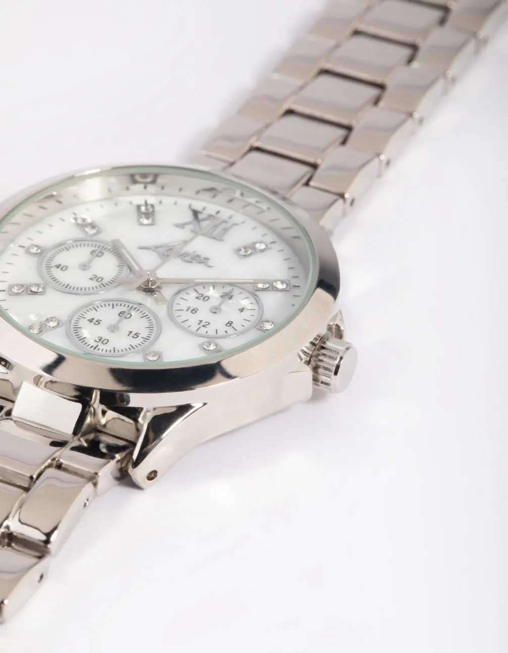 Rhodium Marble Diamante Watch