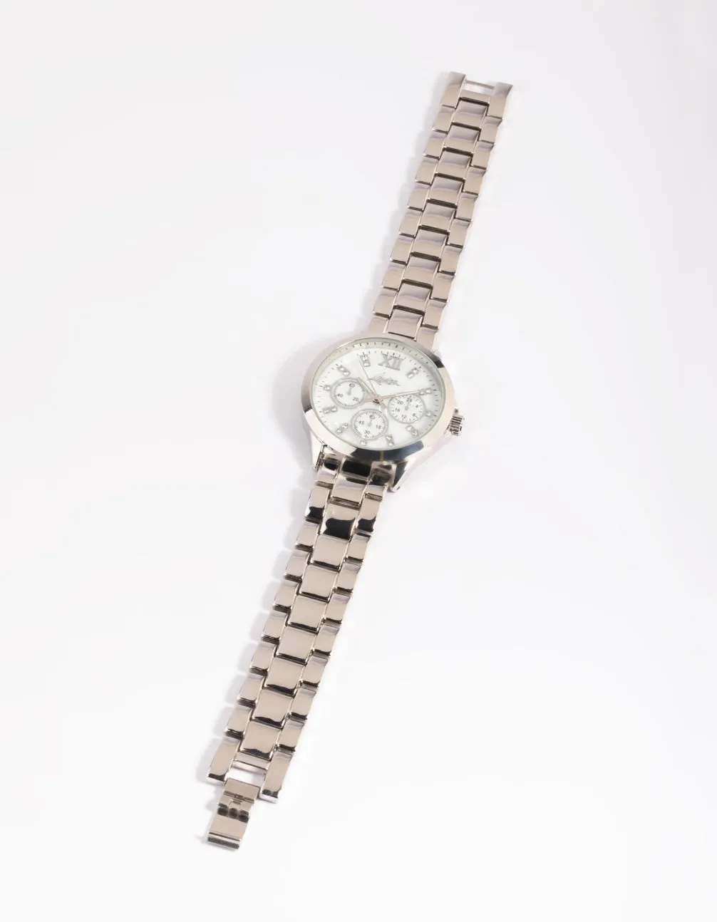 Rhodium Marble Diamante Watch