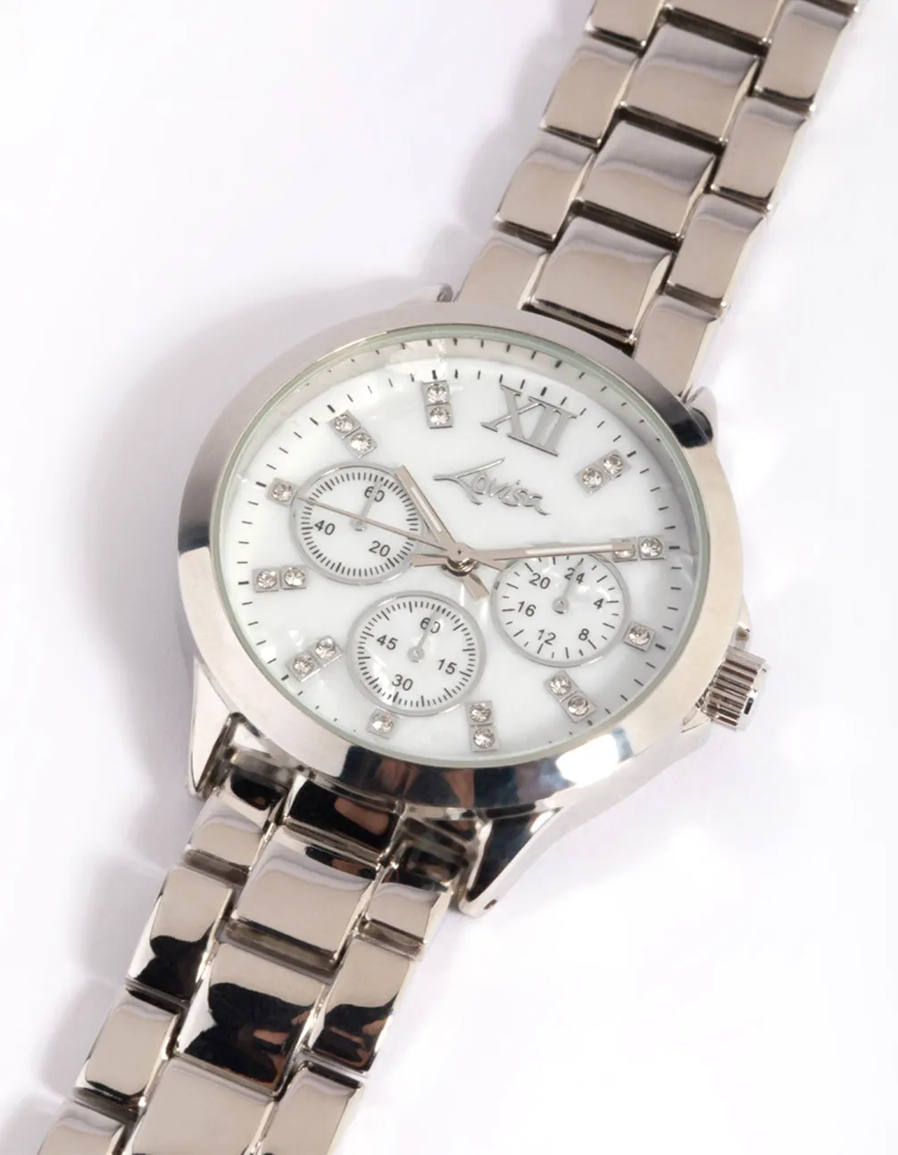 Rhodium Marble Diamante Watch