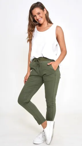 Riley Stretch Denim Joggers Khaki