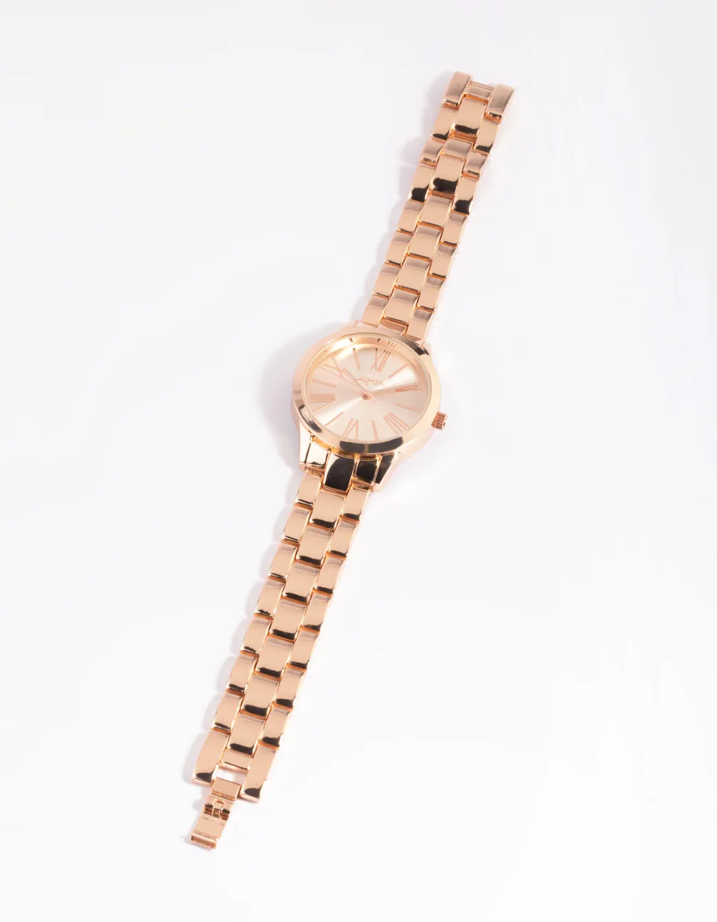 Rose Gold Roman Link Strap Watch