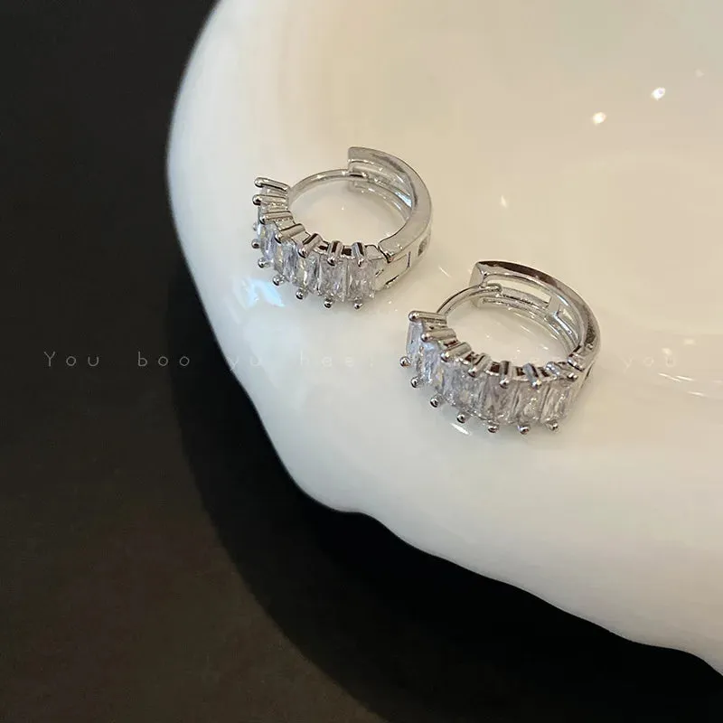 Round Zircon Hoop Minimal Wedding Accessory Luxury Earring