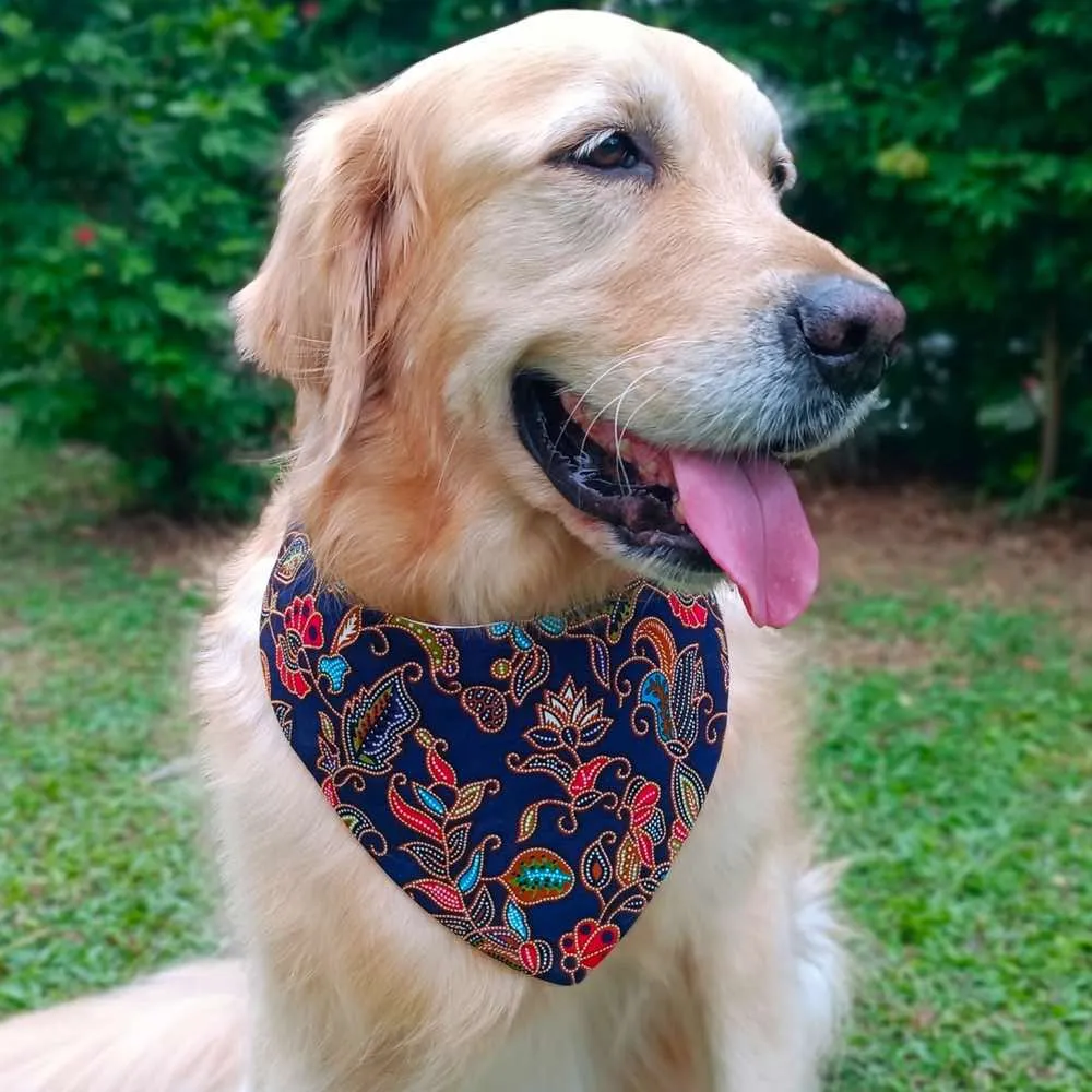 RuffCo Handcrafted Reversible Bandana For Cats & Dogs (Blue Batik)