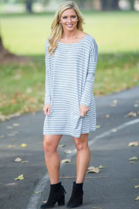 SALE-Long Sleeve Tiny Stripe Piko Tunic - Heather/White