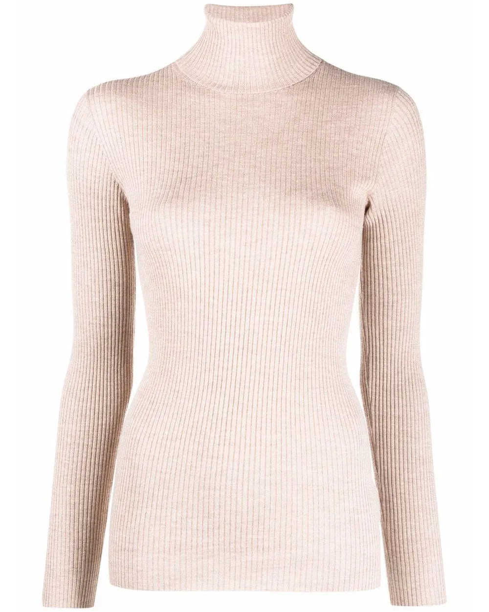 Sand Ribbed Slim Fit Turtleneck Sweater