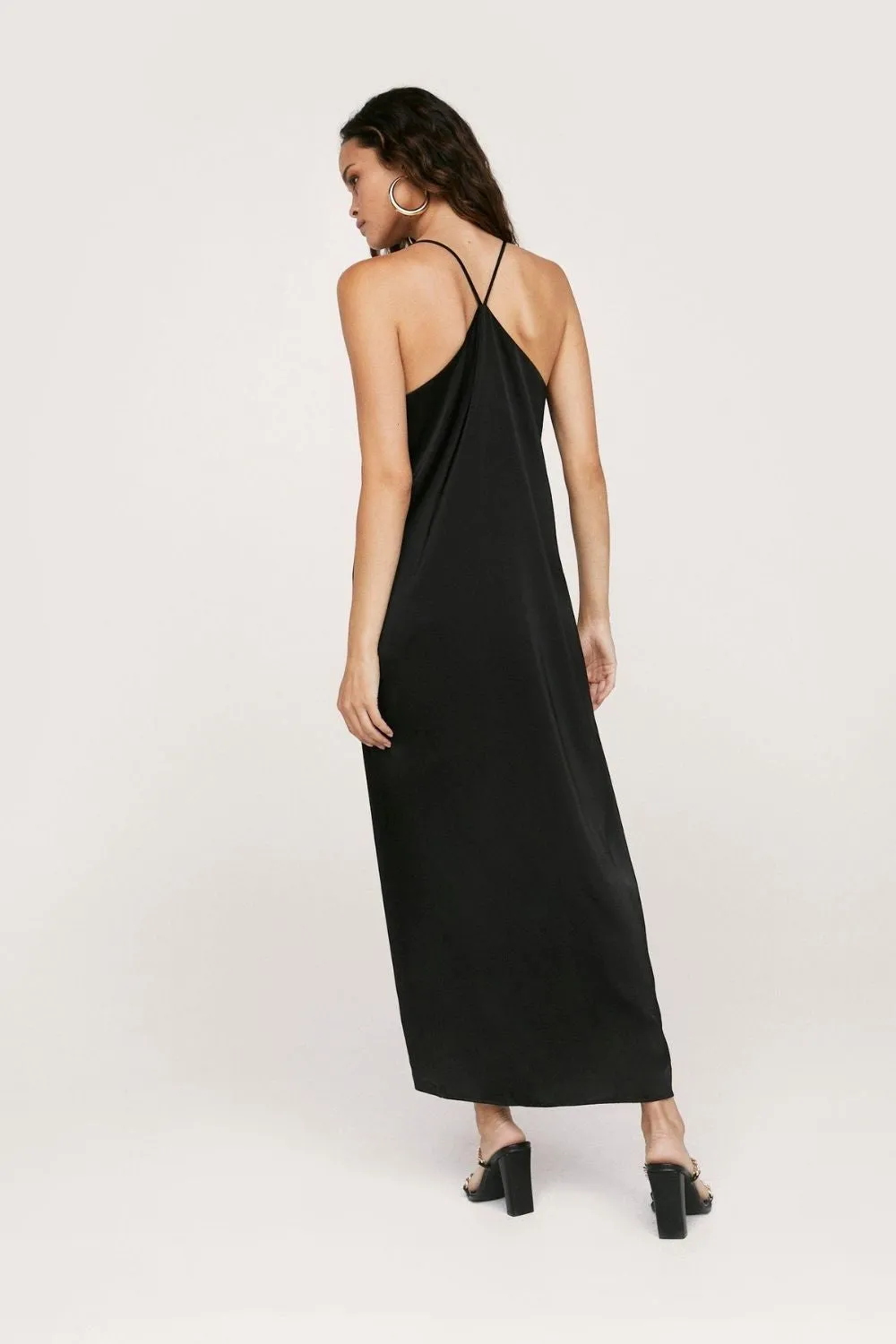 Satin cami button down maxi dress