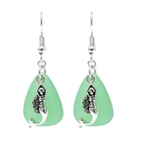 Sea Glass With Silver Mermaid Earrings