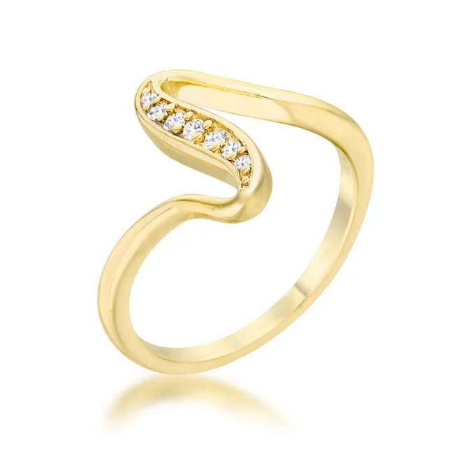 Sheryl 14k Gold CZ Simple Wave Fashion Ring