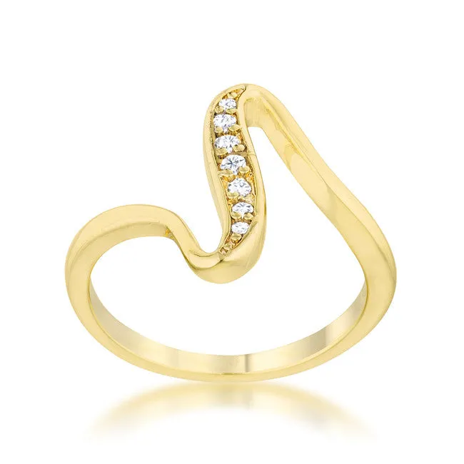 Sheryl 14k Gold CZ Simple Wave Fashion Ring