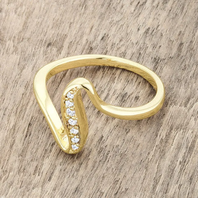 Sheryl 14k Gold CZ Simple Wave Fashion Ring