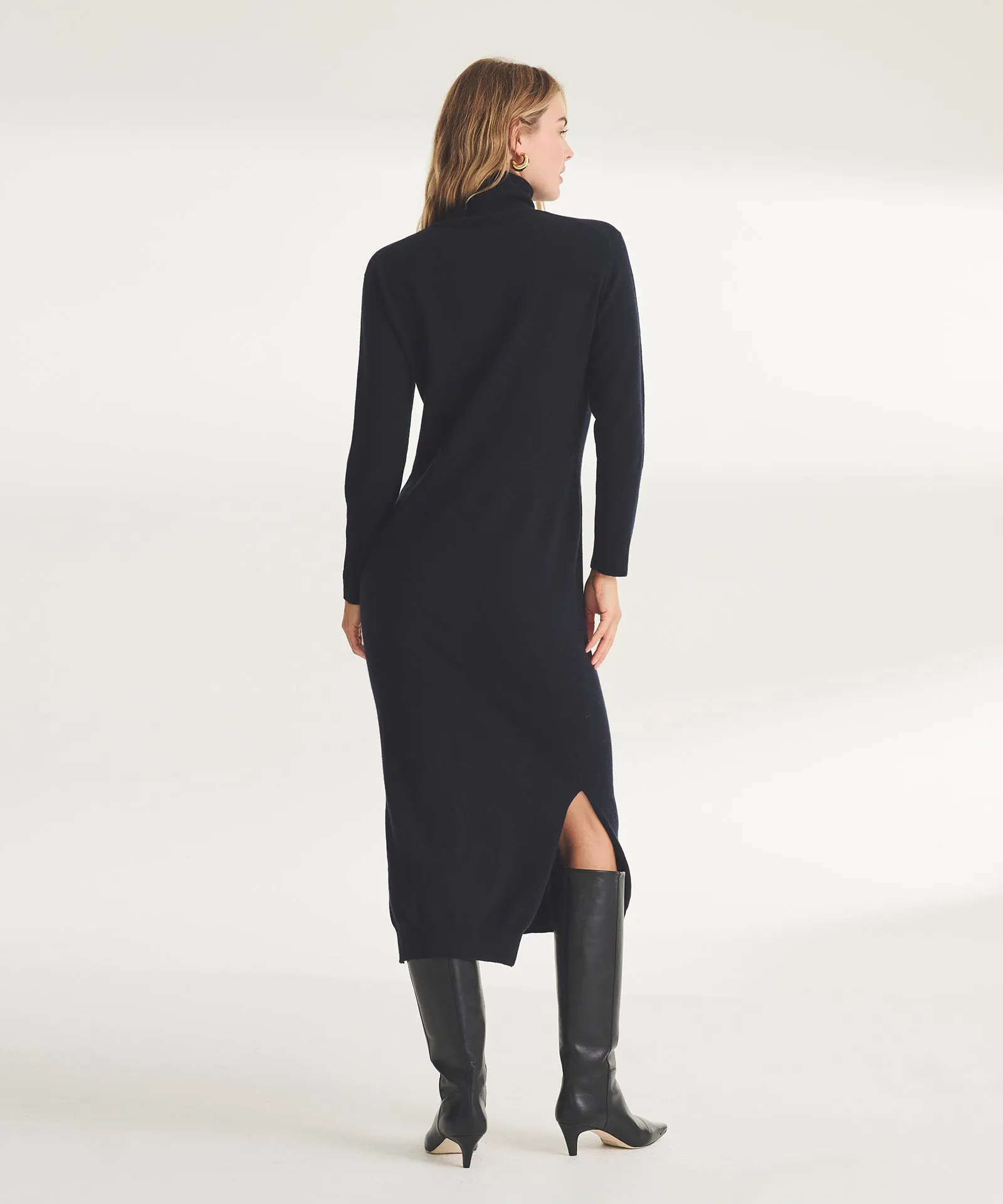 Signature Cashmere Turtleneck Dress with Slits