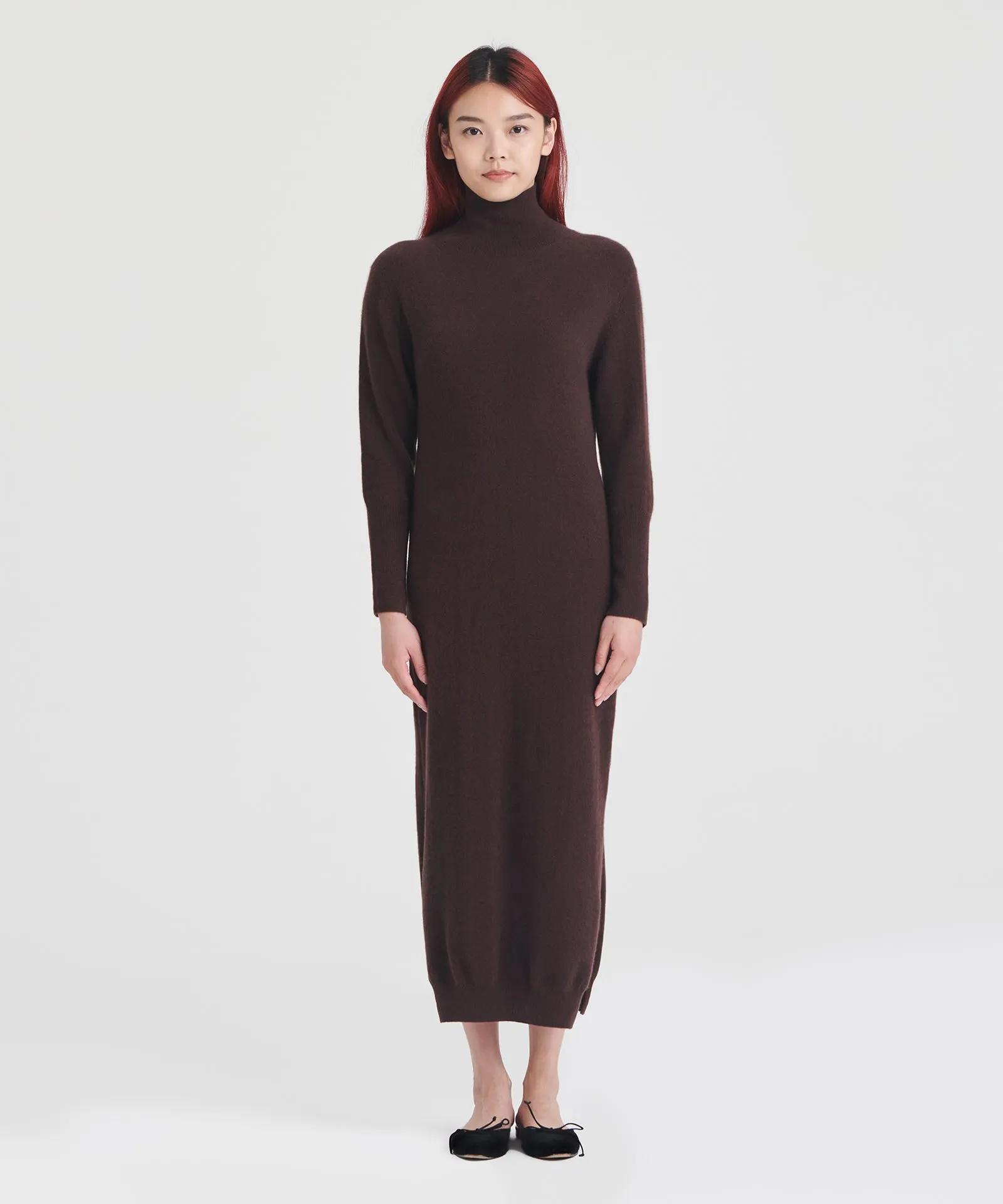 Signature Cashmere Turtleneck Dress with Slits