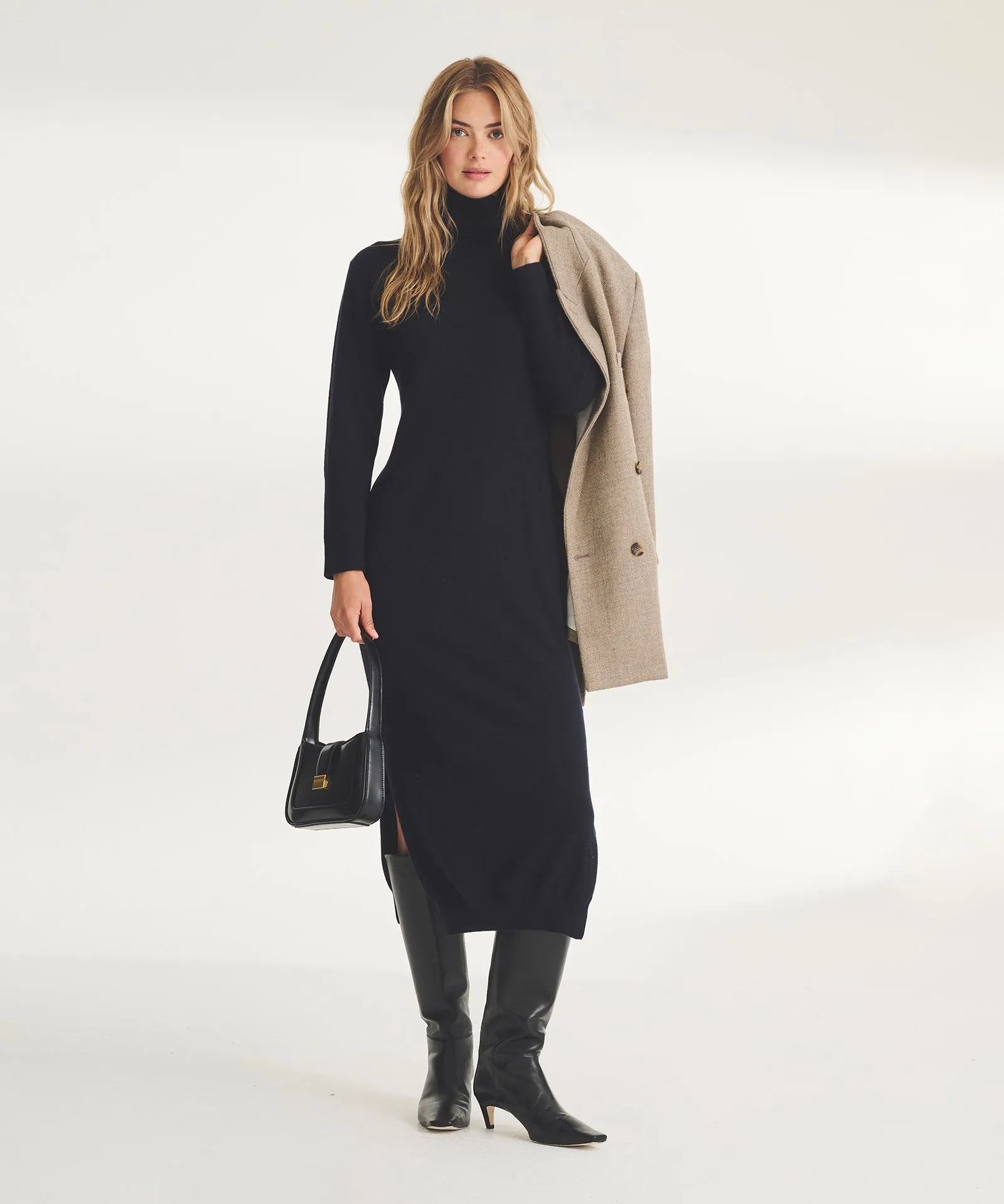 Signature Cashmere Turtleneck Dress with Slits