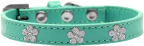 Silver Flower Widget Dog Collar Aqua Size 18