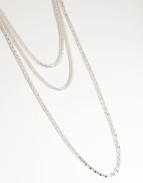 Silver Long Mesh Chain 3-Row Necklace